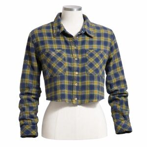 BDG Urban Outfitters Cropped Plaid Flannel Shirt Large Cotton Grunge